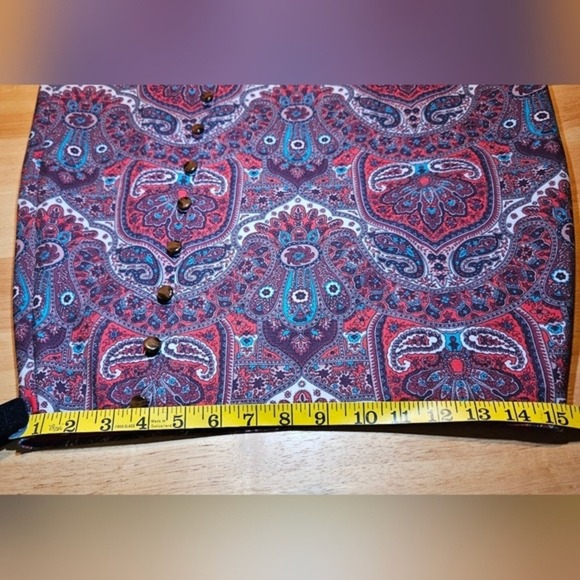 Talbots Paisley Print Button Front Knee Length‎ Skirt Red Blue Women's Size 4 - Picture 13 of 15